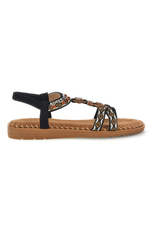 Sandali neri con fasce intrecciate e cinturino elasticizzato Quanna mel 22135