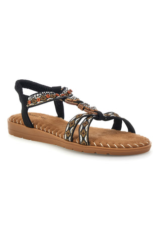 Schwarze Sandalen mit geflochtenen Riemen und elastischem Riemen Quanna mel 22135