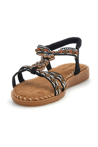 Schwarze Sandalen mit geflochtenen Riemen und elastischem Riemen Quanna mel 22135