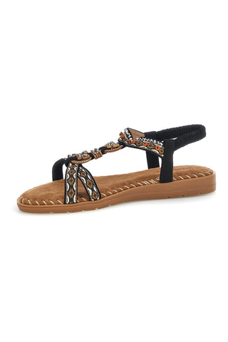 Schwarze Sandalen mit geflochtenen Riemen und elastischem Riemen Quanna mel 22135