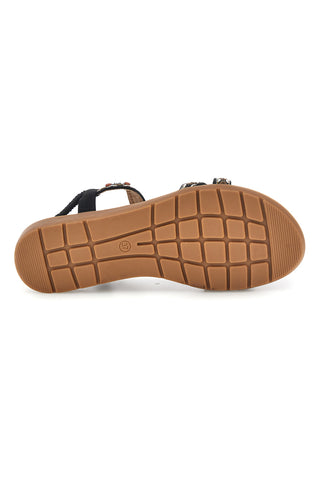 Schwarze Sandalen mit geflochtenen Riemen und elastischem Riemen Quanna mel 22135
