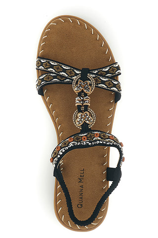 Schwarze Sandalen mit geflochtenen Riemen und elastischem Riemen Quanna mel 22135
