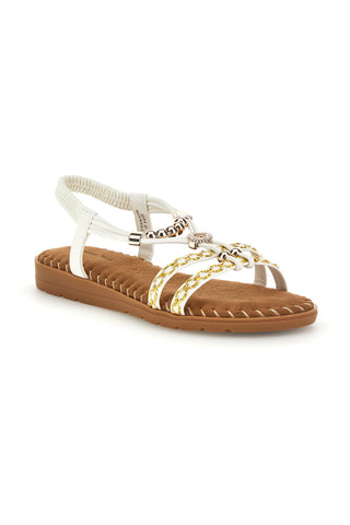 Weiße Sandalen mit geflochtenen Riemen und Metallic-Details Quanna Mell 22136