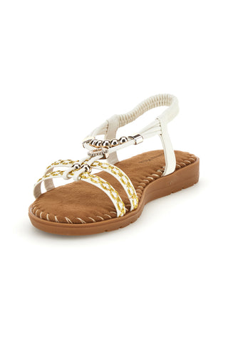 Weiße Sandalen mit geflochtenen Riemen und Metallic-Details Quanna Mell 22136