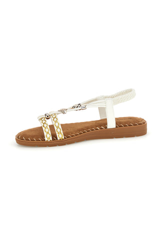 Weiße Sandalen mit geflochtenen Riemen und Metallic-Details Quanna Mell 22136