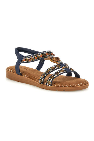 Blaue Sandalen mit geflochtenen Riemen und verzierten Details Quanna mell 22139