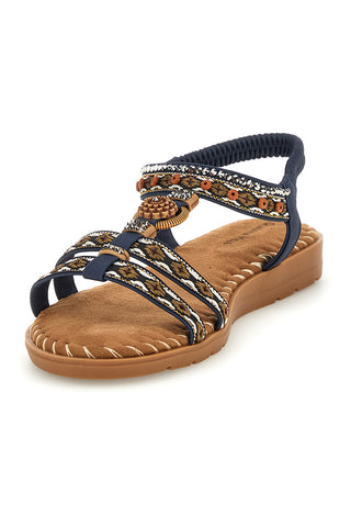Blaue Sandalen mit geflochtenen Riemen und verzierten Details Quanna mell 22139