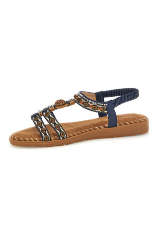 Blaue Sandalen mit geflochtenen Riemen und verzierten Details Quanna mell 22139