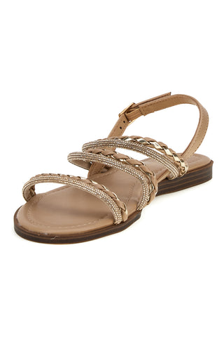 Beige Sandalen mit glänzenden Riemen Café kosten RH4