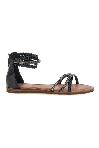 Schwarze Sandalen mit hohen Riemen und glänzenden Details Café kosten RH5