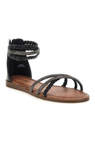 Schwarze Sandalen mit hohen Riemen und glänzenden Details Café kosten RH5