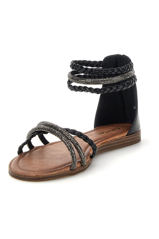 Schwarze Sandalen mit hohen Riemen und glänzenden Details Café kosten RH5