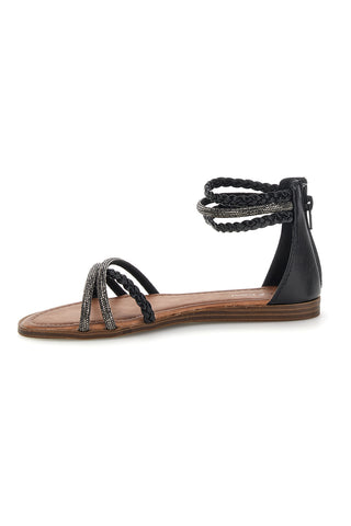 Schwarze Sandalen mit hohen Riemen und glänzenden Details Café kosten RH5