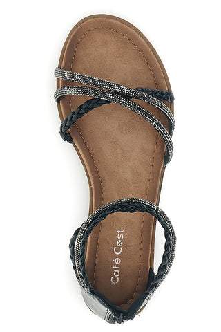Schwarze Sandalen mit hohen Riemen und glänzenden Details Café kosten RH5