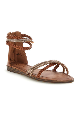 Kamelhaarige Sandalen mit hohen Riemen und glänzenden Details Café kosten RH5