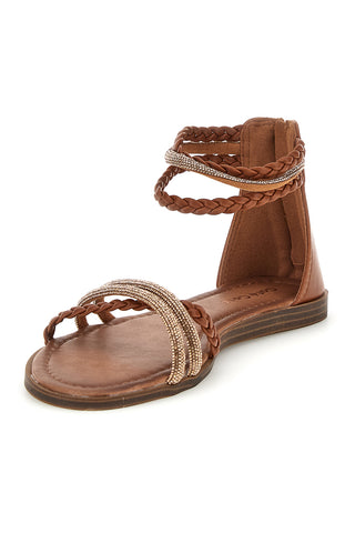 Kamelhaarige Sandalen mit hohen Riemen und glänzenden Details Café kosten RH5