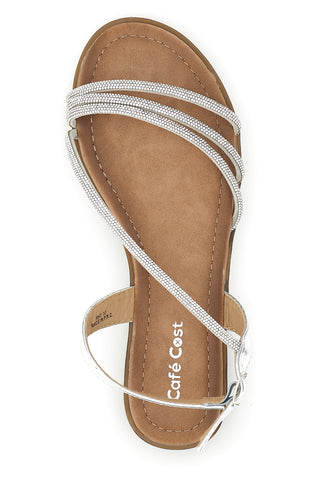 Silberne Sandalen mit Riemen Café Kosten RH7