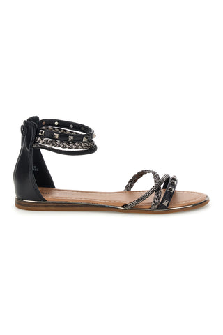 Schwarze Sandalen mit hohen Riemen und Nieten Café kosten RH15