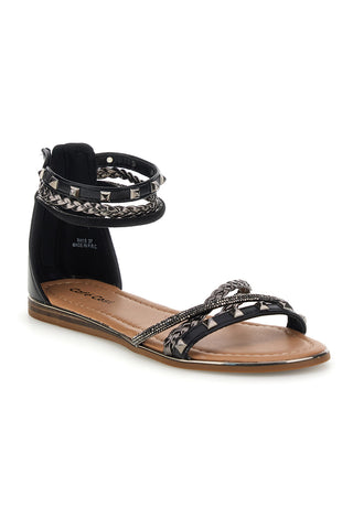 Schwarze Sandalen mit hohen Riemen und Nieten Café kosten RH15