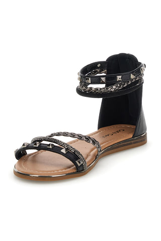 Schwarze Sandalen mit hohen Riemen und Nieten Café kosten RH15