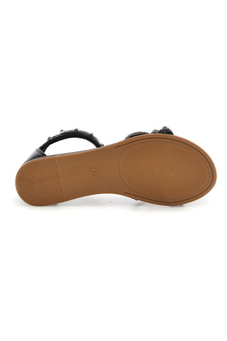 Schwarze Sandalen mit hohen Riemen und Nieten Café kosten RH15