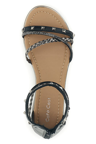 Schwarze Sandalen mit hohen Riemen und Nieten Café kosten RH15