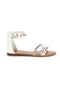 Weiße Sandalen mit hohen Riemen und Nieten Café kosten RH15
