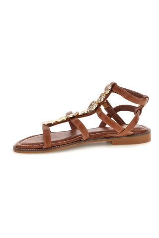 Kamelhaarige Sandalen mit Schmuckapplikationen Café kosten RH25