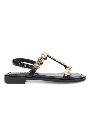 Schwarze Sandalen mit Goldapplikationen Cafè kosten RH22