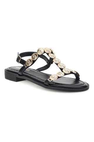 Schwarze Sandalen mit Goldapplikationen Cafè kosten RH22