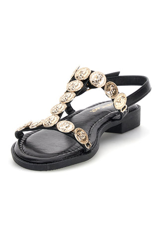 Schwarze Sandalen mit Goldapplikationen Cafè kosten RH22