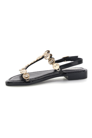 Schwarze Sandalen mit Goldapplikationen Cafè kosten RH22
