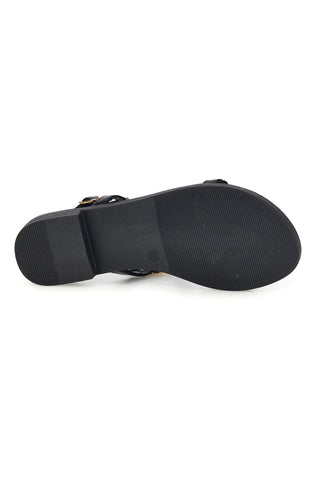 Schwarze Sandalen mit Goldapplikationen Cafè kosten RH22
