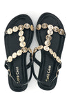 Schwarze Sandalen mit Goldapplikationen Cafè kosten RH22