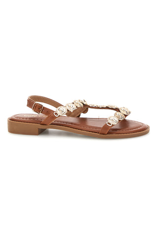 Braune Sandalen mit Goldapplikationen Cafè kosten RH22