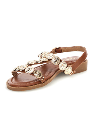 Braune Sandalen mit Goldapplikationen Cafè kosten RH22