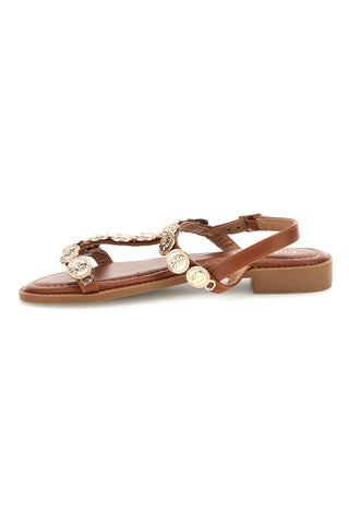 Braune Sandalen mit Goldapplikationen Cafè kosten RH22