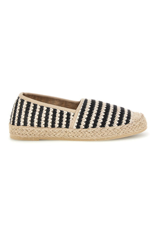 Espadrillas beige e nere a righe in tessuto Prima riga p687