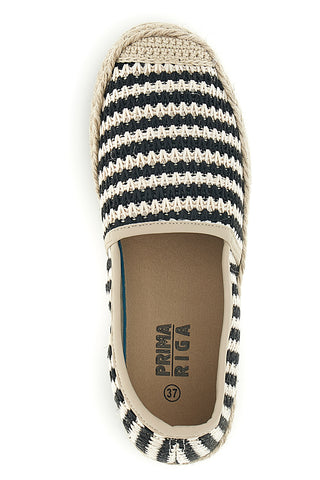 Beige und schwarz gestreifte Stoff Espadrilles Prima riga p687