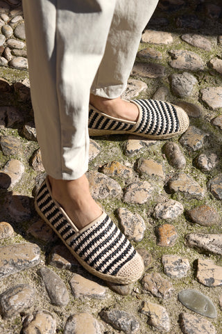 Beige und schwarz gestreifte Stoff Espadrilles Prima riga p687