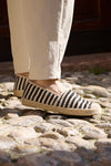 Beige und schwarz gestreifte Stoff Espadrilles Prima riga p687