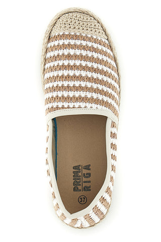 Beige und weiß gestreifte Espadrilles aus Stoff Prima riga p687