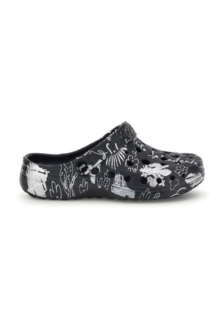 Woz Druck schwarz clog Hausschuhe 6