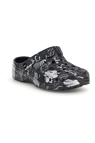 Woz Druck schwarz clog Hausschuhe 6