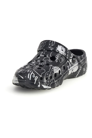 Woz Druck schwarz clog Hausschuhe 6