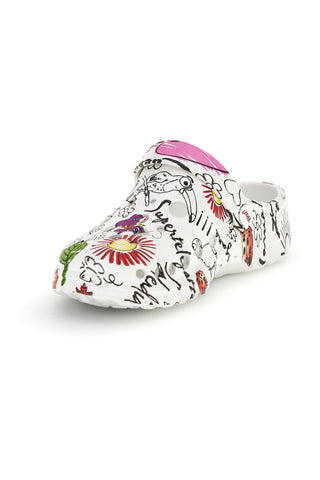 Ciabatte clog bianche con stampa floreale Woz 7