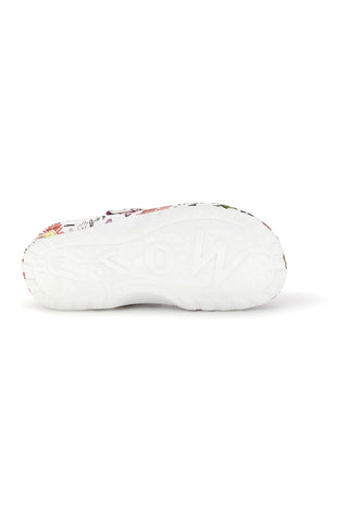 Woz weiße Clog-Pantoffeln mit Blumendruck 7