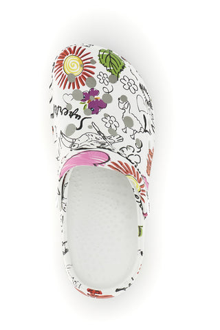 Woz weiße Clog-Pantoffeln mit Blumendruck 7
