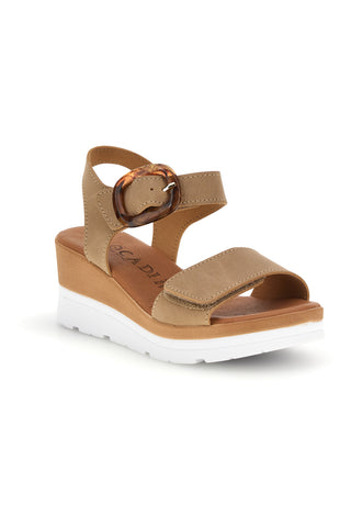 Sandali beige con zeppa made in Italy Plocadi 11076005