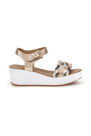 Platin-Keilsandalen mit geflochtenem Riemen, hergestellt in Italien Plocadi 36321